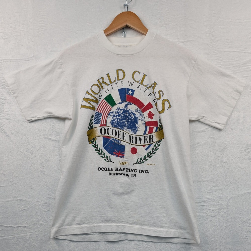 VTGT-Shirt Men's Small White Ocoee River Rafting Nature Art Funny Adventure 90s